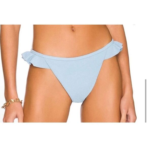 Minkpink Revolve Spero Swim Bikini Bottoms Corn Blue Textured Ruffles XS NWT - Picture 1 of 8